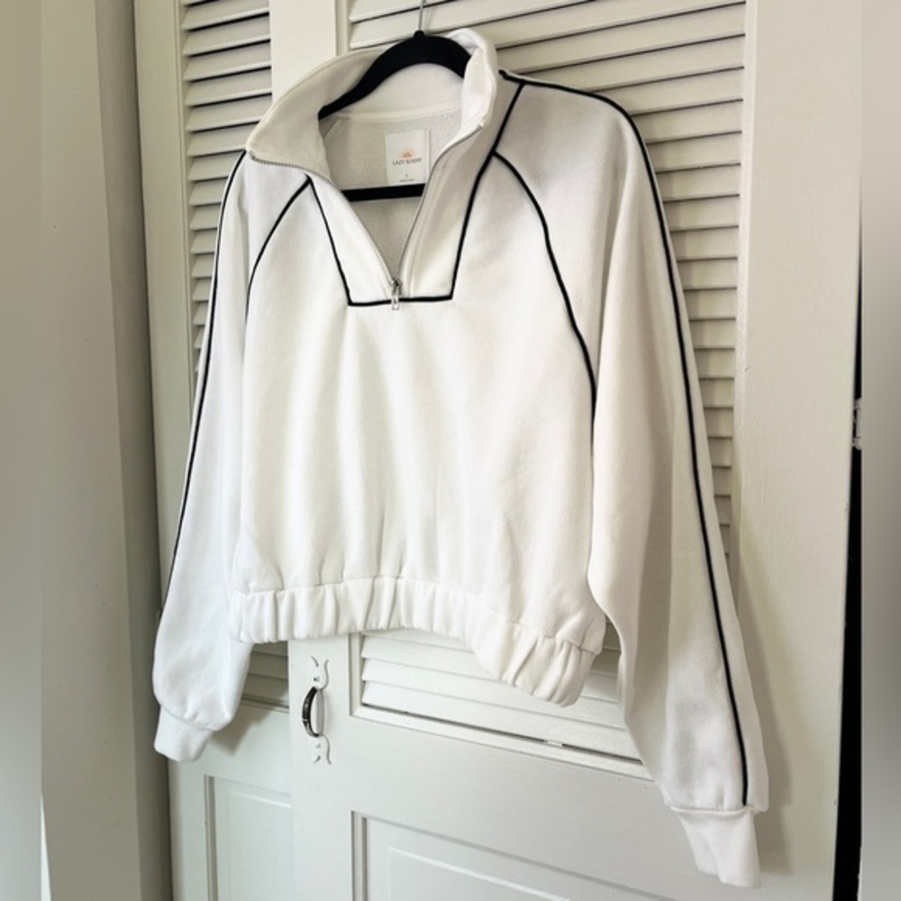 Lazy Sunday Cropped Quarter Zip Pullover Sweatshirt  White Sz Large - Picture 2 of 9